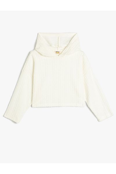Koton Textured Hooded Crop Sweatshirt