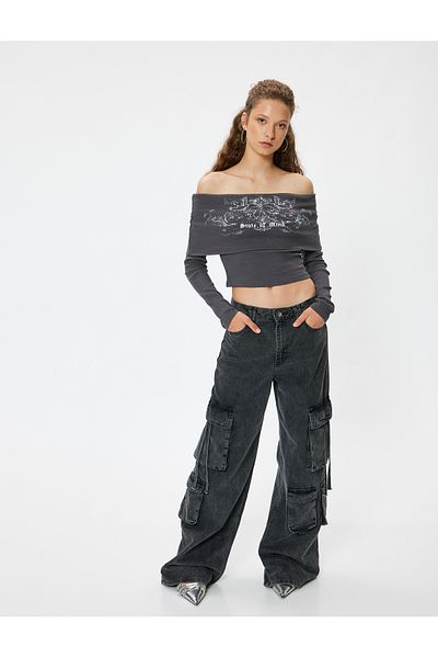 Koton Tričko s golierom Madonna Košieľka s dlhým rukávom Bavlna Slim Fit s potlačou