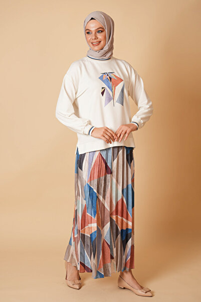 KAIZENMODA Desenli Piliseli Etekli İkili Takım