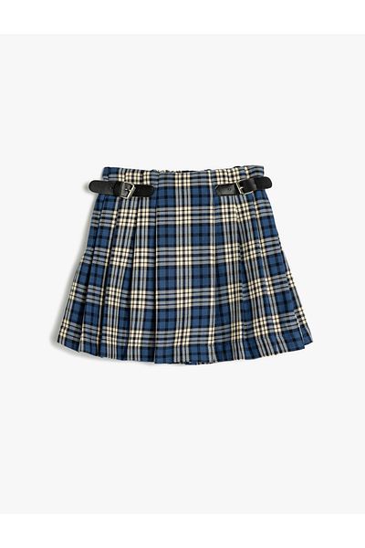 Koton Viscose Mixed - Belted Shorts Skirt, Pleated Design