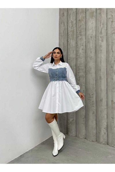 Butik Şenel Τζιν Λεπτομερές Πουκάμισο Φόρεμα