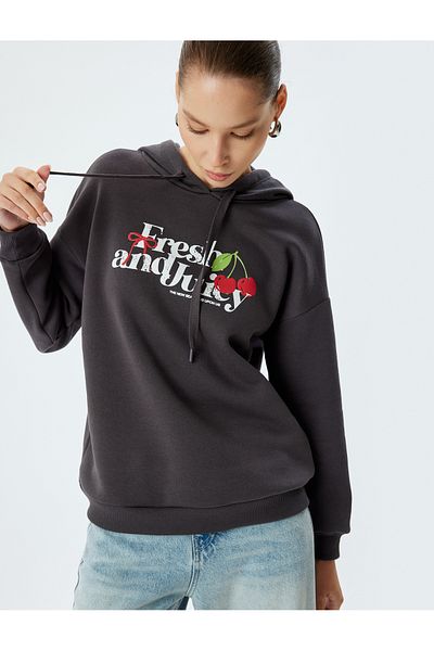 Koton Fruit Printed Oversize Hooded Sweatshirt
