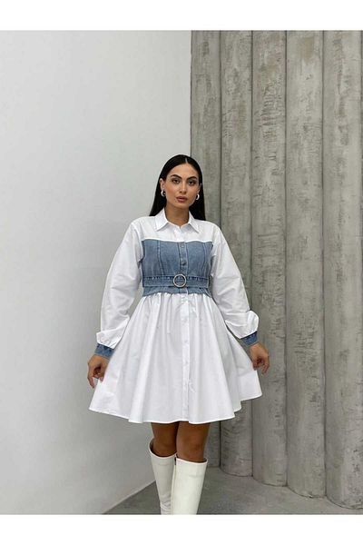 Butik Şenel Τζιν Λεπτομερές Πουκάμισο Φόρεμα