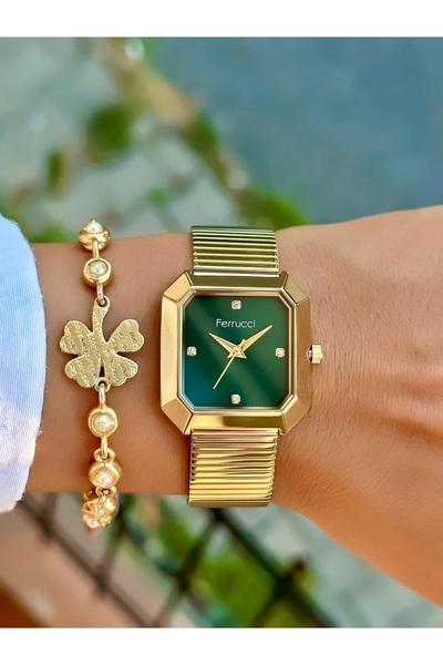 Ferrucci ساعة يد نسائية مقاومة للماء بسعة 3 ATM من الفولاذ + سوار هدية