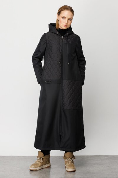 Micca Plus Kapitone Tam Beden Dolgulu Spor Manto Kaban-Siyah