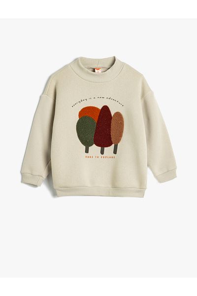 Koton Long Sleeve Stand Collar Sweatshirt with Applique Detail
