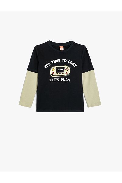 Koton Game Themed Long Sleeve Cotton Crew Neck T-Shirt
