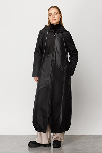 Micca Perche Garni Detaylı Tam Dolgu Kapitone Spor Kaban Manto-Siyah