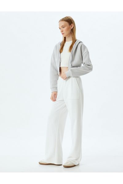 Koton Hooded Zippered Crop Sweatshirt - Corset Look