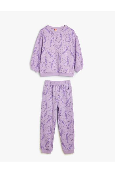 Koton Unicorn Printed Cotton Tracksuit Set - Raster