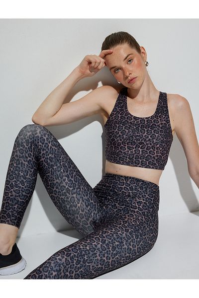 Koton Αθλητικό κολάν με ψηλόμεσο μαλακό κλειδί Leopard Print Skinny Fit