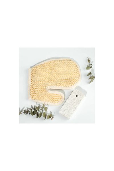 evimdeyokyok Bath Loofah Scrub Sisal Glove Exfoliator and Heel Pumice Stone