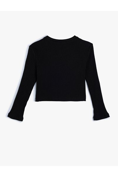 Koton Tričko Basic Crop s detailem srdíčka - dlouhý rukáv, výstřih