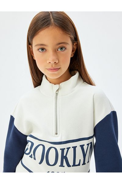 Koton City Printed Stehkragen Langarm-Sweatshirt - Half Zip
