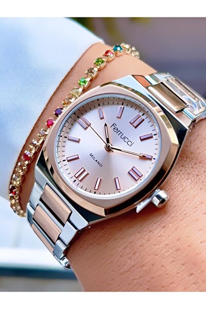 Ferrucci ÇELİK KORDON 3 ATM SU GEÇİRMEZ KADIN KOL SAATİ+BİLEKLİK HEDİYELİ
