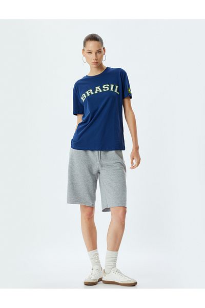 Koton Oversize Crew Neck T-shirt - Back Printed Slogan, Short Sleeve