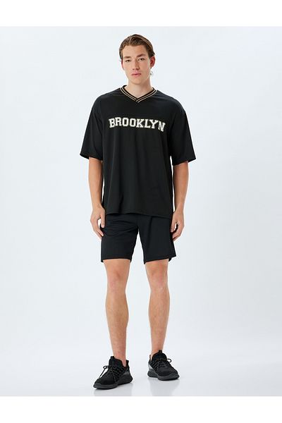 Koton Sports T-Shirt Oversize Slogan Printed V-Neck Short Sleeve