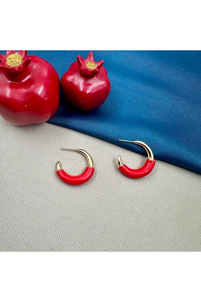 Opia Takı & Aksesuar Steel Red Enamel Half Hoop Earrings