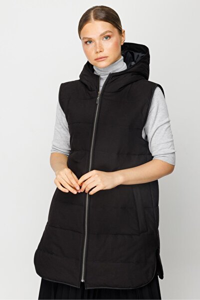 Micca Basen Örten Kapitone İçi Dolgulu Renkli Astarlı Spor Zamansız Yelek-Siyah