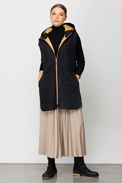 Micca Basen Örten Kapitone İçi Dolgulu Renkli Astarlı Spor Zamansız Yelek-Siyah-Sarı