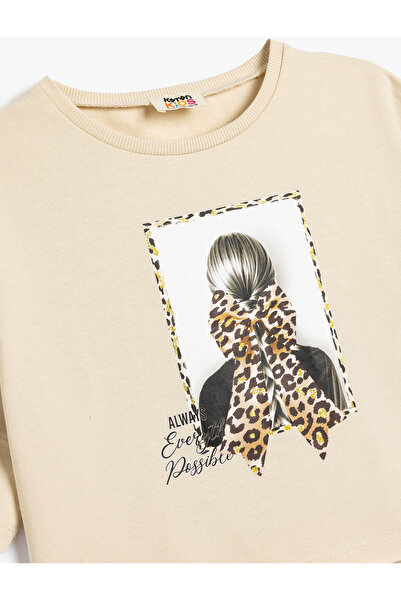 Koton Crop-T-Shirt aus Baumwolle – Kurze Ärmel, Rundhalsausschnitt und Schleifen-Print