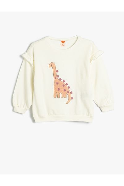 Koton Dinosaur Applique Cotton Sweatshirt - Long Sleeve, Crew Neck