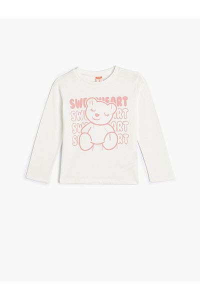 Koton Teddy Bear Printed Cotton Long Sleeve Crew Neck T-Shirt