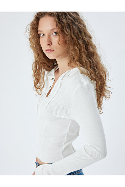 Koton Hanorac din bumbac, cu mânecă lungă, cu nervuri - Detaliu cu buton rapid