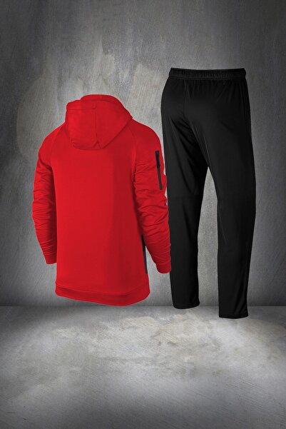 POSEIDON STORM Erkek Kırmızı Yeni Supra Penye Fermuarlı Özel Üst Alt Eşofman Günlük Giyim Takımı S-3XL