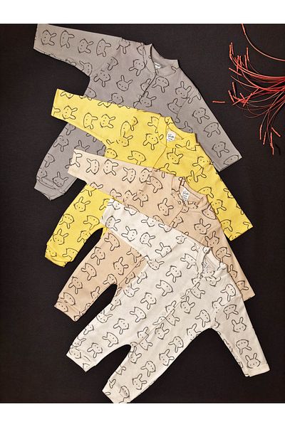 Sevilla 4-Piece White, Brown and Yellow Gray Cotton Baby Rompers - Newborn Gift