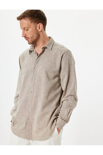 Koton Long Sleeve, Textured, Cotton Regular Fit Shirt