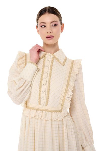miha Hicran Önal Ecru Color - Layered Ruffle Detailed Glitter Dress