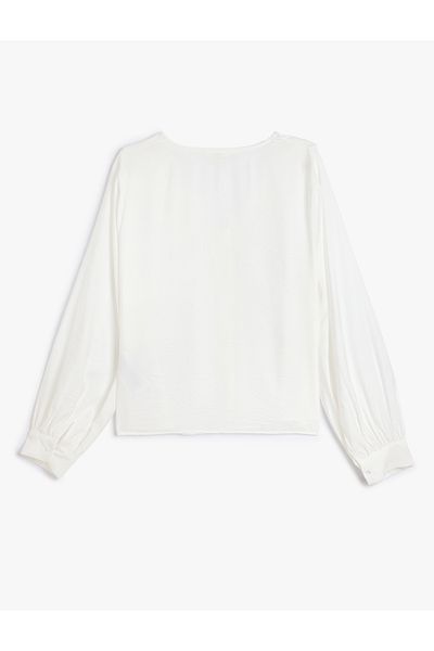 Koton LonG Sleeve Wide Collar Viscose Scalloped Shirt