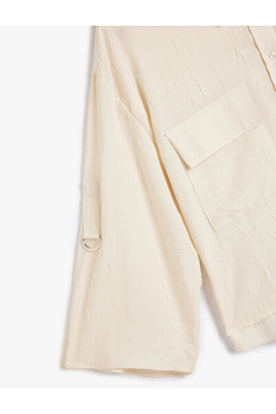 Koton Kapaklı Çift Cepli Dokulu Geniş Uzun Kollu Gömlek