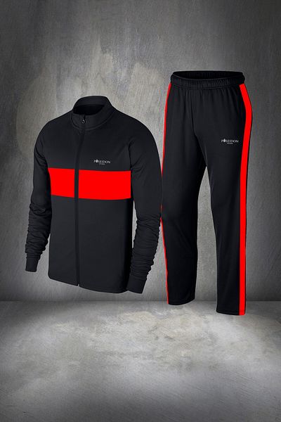 POSEIDON STORM Ανδρικό μαύρο σετ φόρμας Supra Combed Cotton με φερμουάρ - Comfortable Design S-3xl