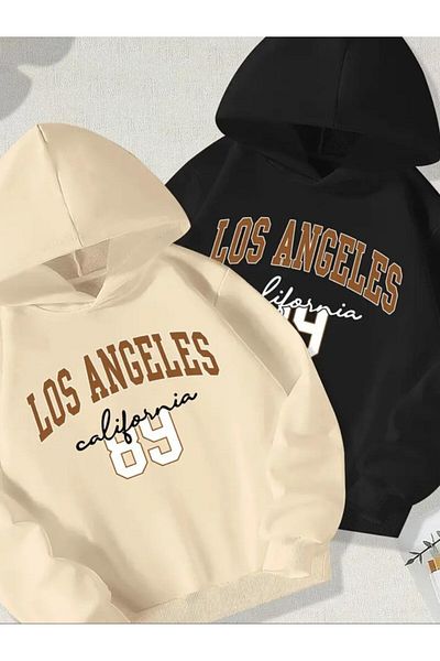 Baxia Унисекс детски суитшърт с качулка и щампа Los Angeles 89 - нов продукт, комплект от 2 броя