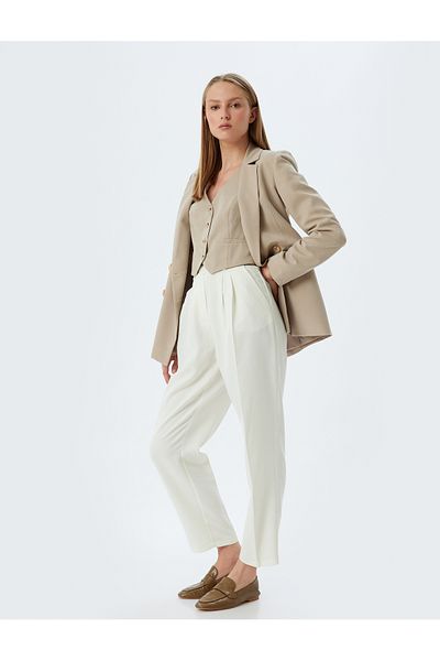 Koton Pleat Detailed Pocket High Waist Carrot Cut Modal Fabric Trousers