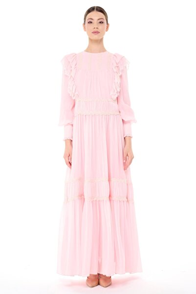 miha Hicran Önal Rochie roz cu șnur și detaliu de panglică