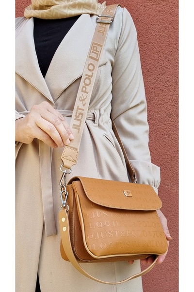 Just Polo Women's Tan Two-Strap 4-Compartment Shoulder Bag I Tm5555-4072