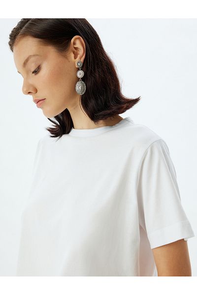 Koton Tricou de bază din bumbac cu mânecă scurtă cu decolteu