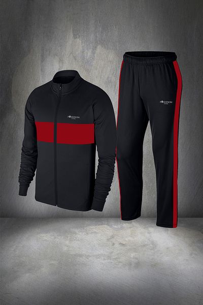 POSEIDON STORM Черен комплект спортен екип с цип от пениран памук Supra - стилен дизайн, размер S-3xl