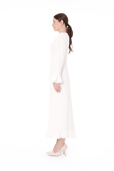 miha Hicran Önal VOLAN RIFFIR DETAILED LONG DRESS Ecru