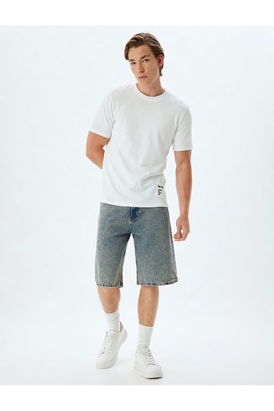Koton Cotton Printed Applique Detailed Short Sleeve Crew Neck T-shirt