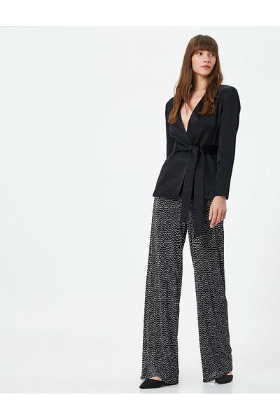 Koton Wide Leg Trousers High Waist Pleated Polka Dot