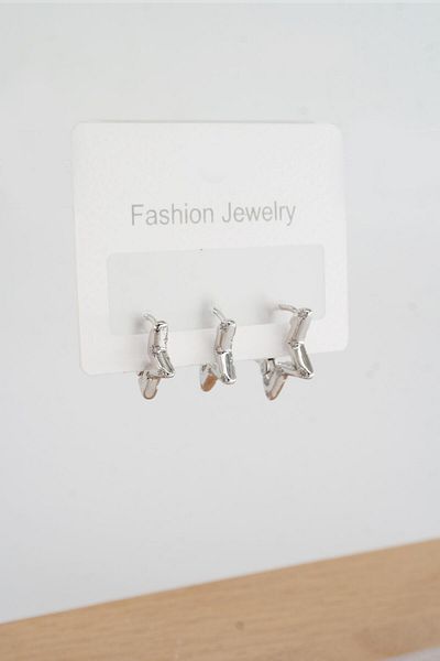 By Zeyna Aksesuar Women's Vip Series Zircon Stone Star Helix Model 3 Size Earrings 1.3cm 1.6cm and 2 cm Zrk00585
