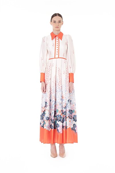 miha Hicran Önal تنورة طويلة بتفاصيل مطوي باللون البرتقالي