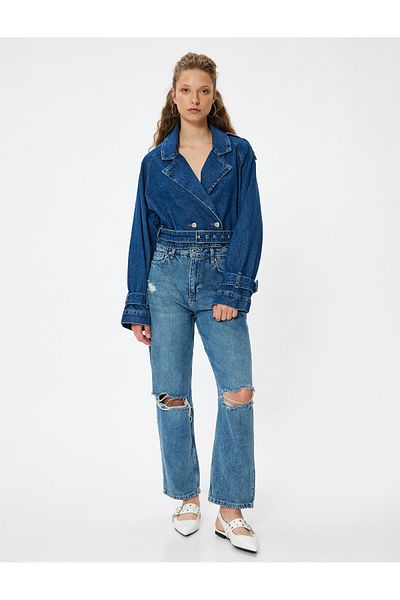 Koton Standard Waist Straight Leg Frayed Jeans - Straight Fit Jeans