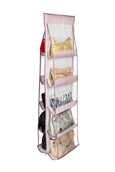 Keven Home 2 Pieces - Bag Storage Organizer - Bag Organizer with 10 Pockets - 125x37cm - Striped Model, Pink