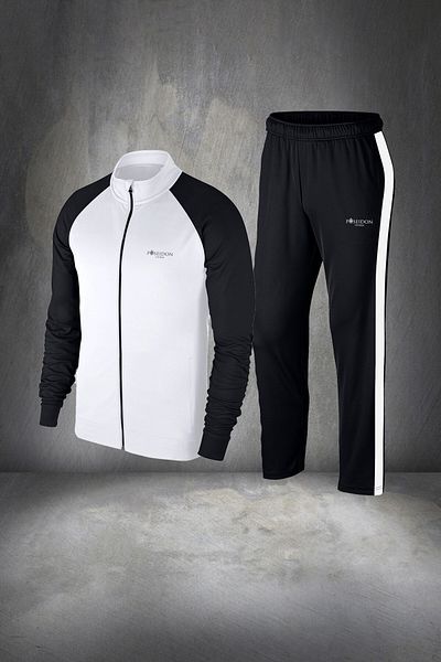 POSEIDON STORM Men's White Supra Combed Sweatshirt and Sweatpants Set - Zippered, S-3xl