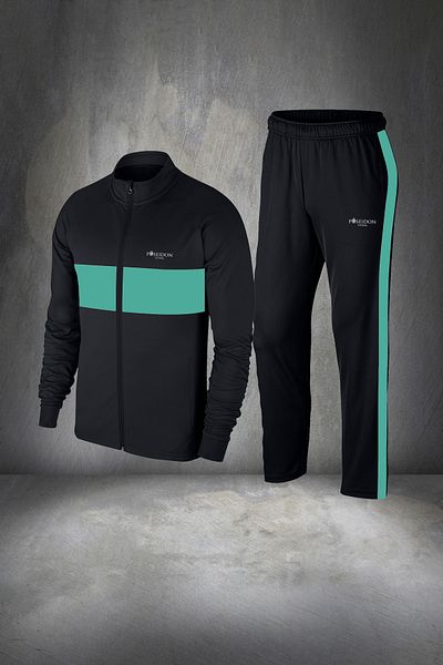 POSEIDON STORM Μαύρο ανδρικό σετ αθλητικής φόρμας - Νέο Supra Combed Cotton, Σχέδιο με φερμουάρ, Αντιιδρωτικό, S-3xl